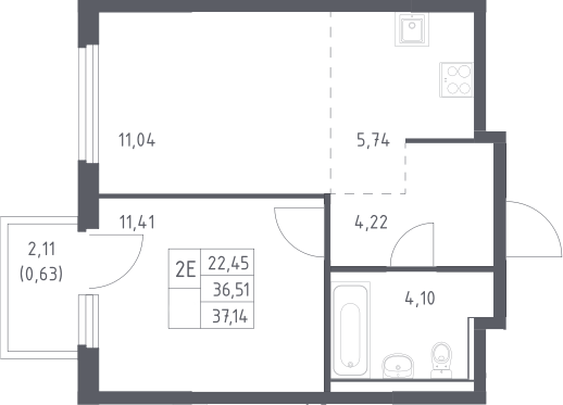 2-комн., 36.51 м², 13/17 этаж, ЖК «Пригород Лесное»