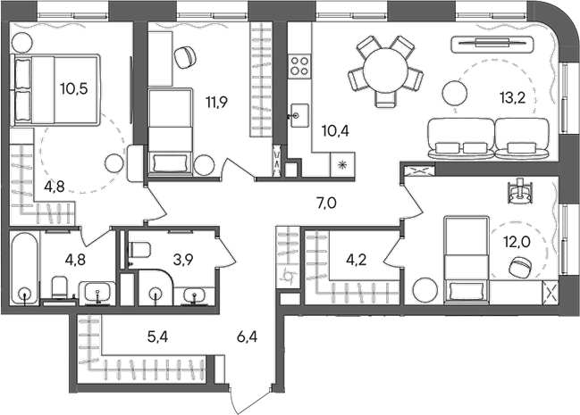 4+ комнаты, 94.5 м², 9/33 этаж, ЖК «СТОУН Сокольники»
