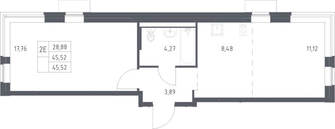 2-комн., 45.52 м², 2/13 этаж, ЖК «Новое Видное»