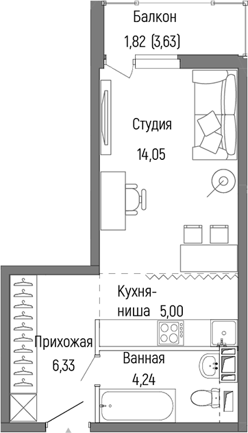 Студия, 29.62 м², 8/9 этаж, ЖК «Рига Хиллс»