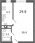 1-комн., 29.8 м², 1/4 этаж, ЖК «Южная Долина»
