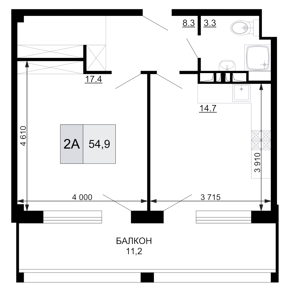 2-комн. квартира, 43.7 м² в ЖК Гостиничный комплекс Мореград — фото 2
