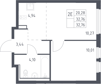 2-комн., 32.76 м², 16/17 этаж, ЖК «Пригород Лесное»