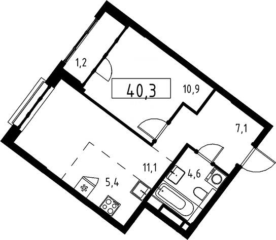 2-комн., 40.2 м², 16/16 этаж, ЖК «Дом на Зорге»