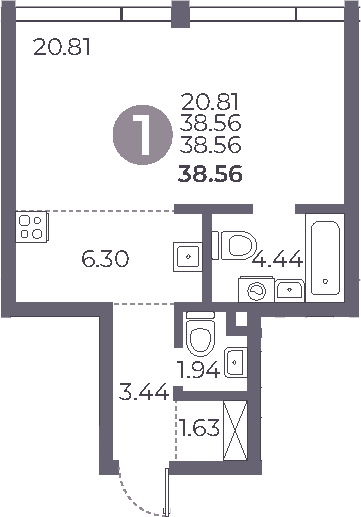 Студия, 38.56 м², 6/27 этаж, ЖК «Мневники от Гранель»
