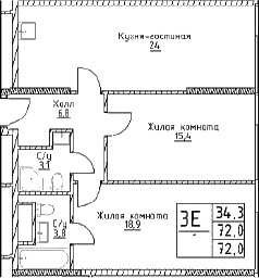 3-комн., 72 м², 25/29 этаж, ЖК «Наметкин Тауэр»