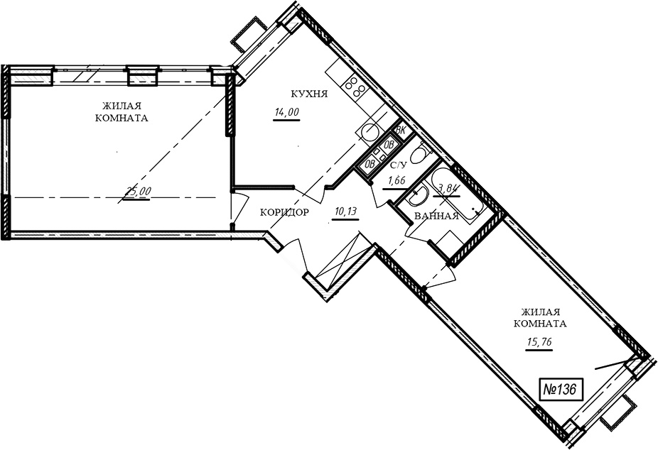 2-комн., 70.4 м², 12/16 этаж, ЖК «Краснофлотский»