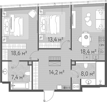 3-комн., 80 м², 61/90 этаж, ЖК «ОНЕ»