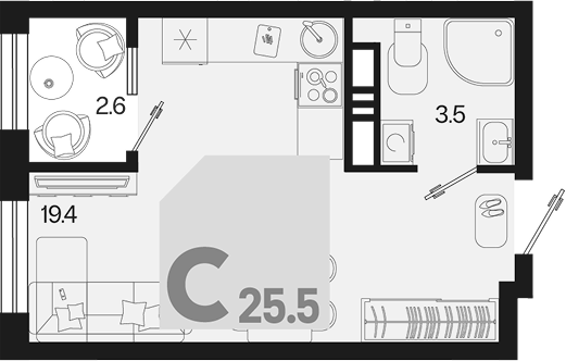 Студия квартира, 22.9 м² в ЖК Первое место — фото 2