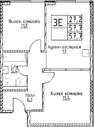 3-комн., 57.7 м², 19/29 этаж, ЖК «Наметкин Тауэр»