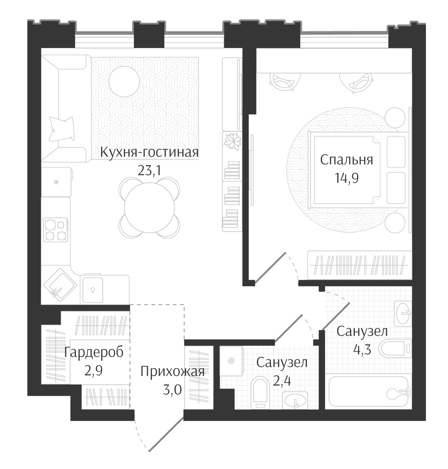 2-комн. квартира, 50.6 м² в ЖК Брют Резиденс — фото 2