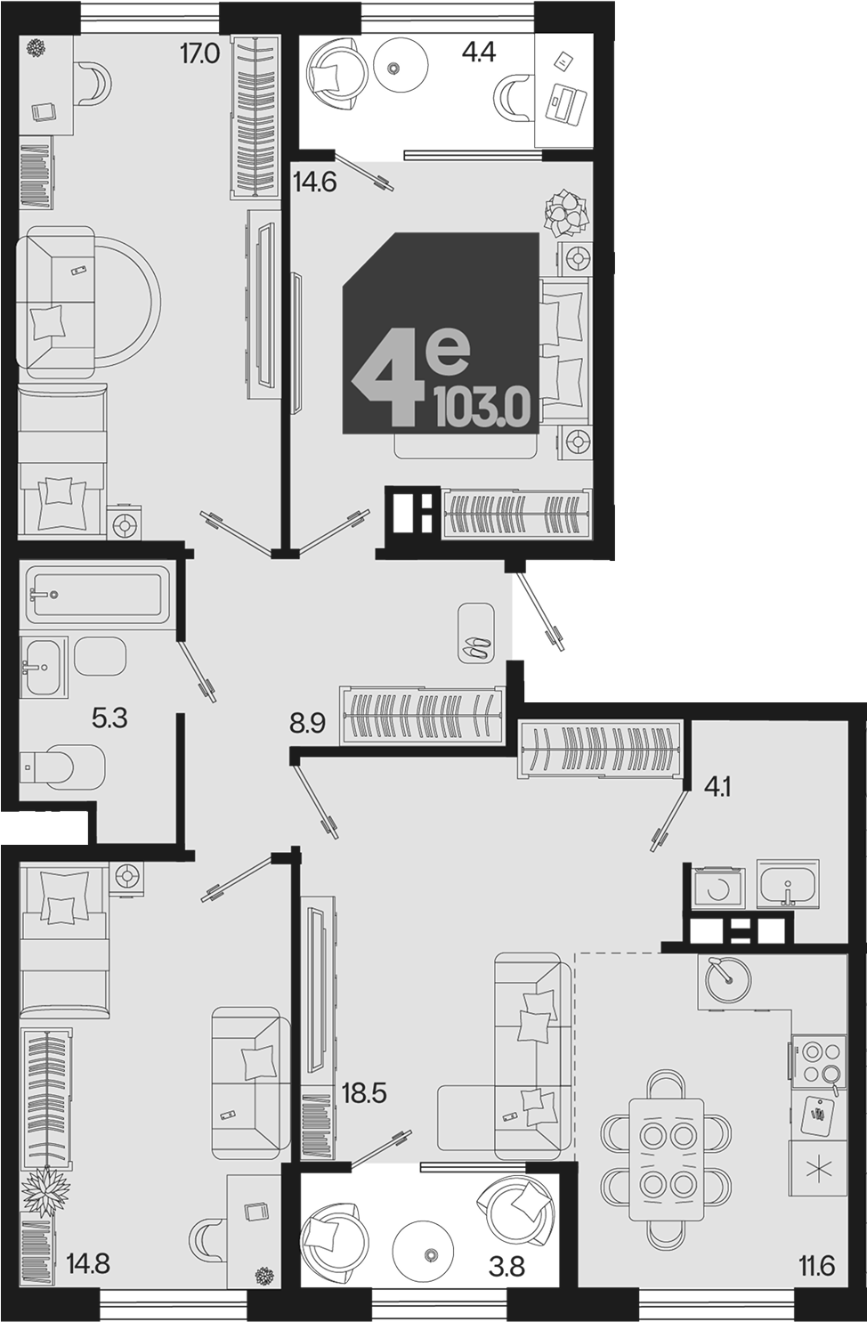 4-комн. квартира, 94.8 м² в ЖК Первое место — фото 2