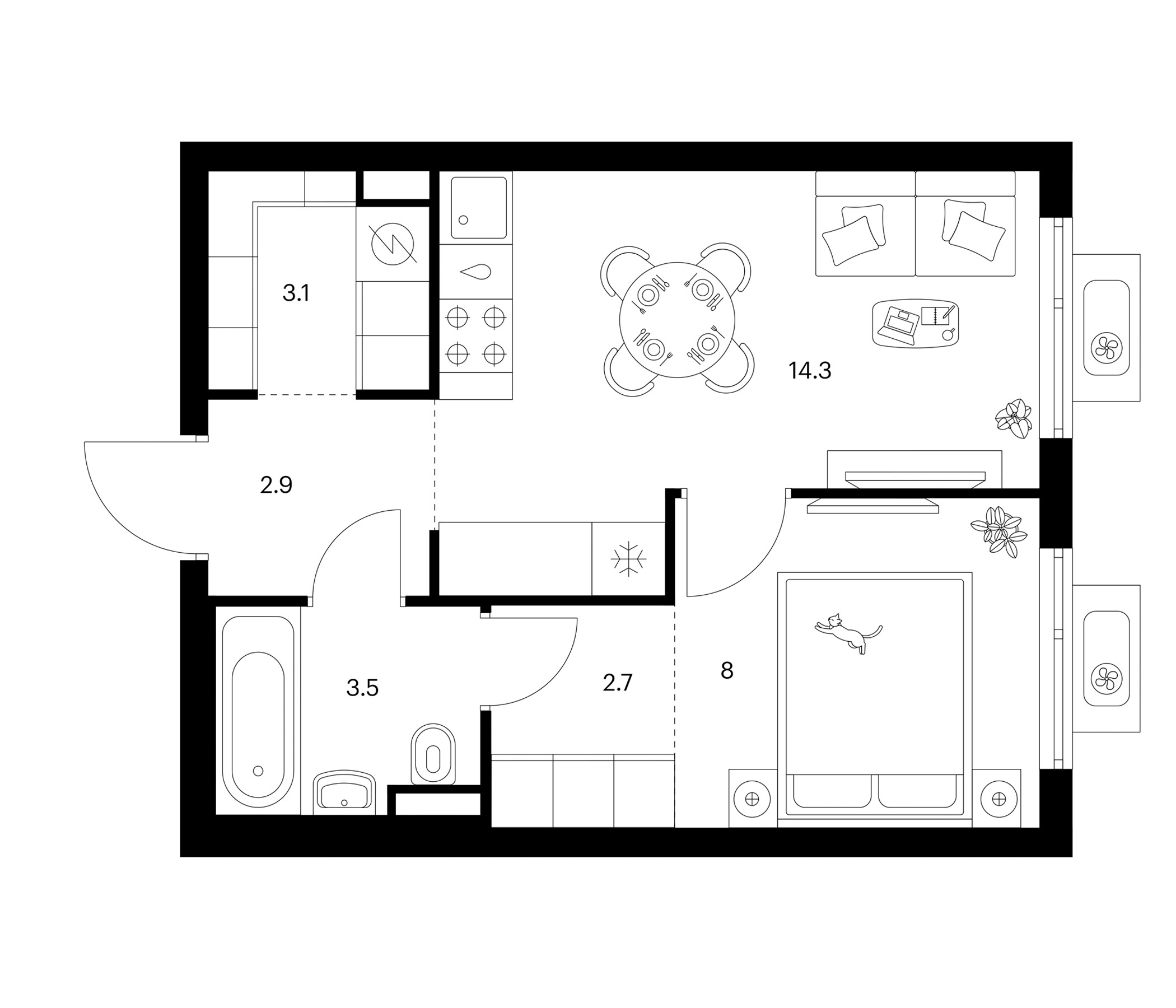 1-комн., 34.5 м², 17/25 этаж, ЖК «Белая Дача парк»