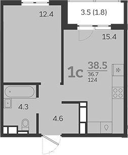 2-комн. квартира, 36.7 м² в ЖК Все Свои VIP — фото 3