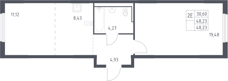 2-комн., 48.23 м², 14/17 этаж, ЖК «Пригород Лесное»