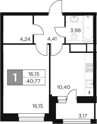 1-комн., 39.18 м², 4/15 этаж, ЖК «Восток 2»