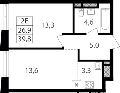 2-комн., 39.8 м², 21/26 этаж, ЖК «Семеновский парк 2»