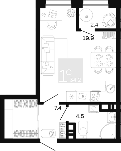 Студия квартира, 31.8 м² в ЖК Хозяин Морей — фото 2