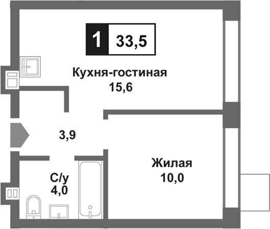2-комн., 33.5 м², 2/9 этаж, ЖК «Лесная Отрада»