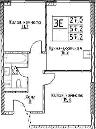 3-комн., 57.2 м², 8/29 этаж, ЖК «Наметкин Тауэр»