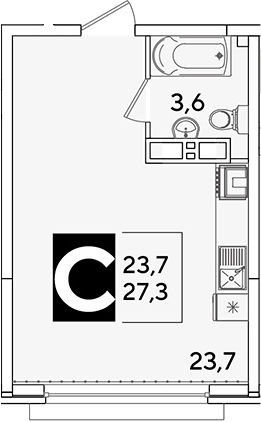 Студия квартира, 27.3 м² в ЖК Самолет — фото 2