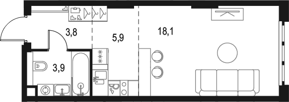 Студия, 31.7 м², 40/49 этаж, ЖК «Левел Южнопортовая»