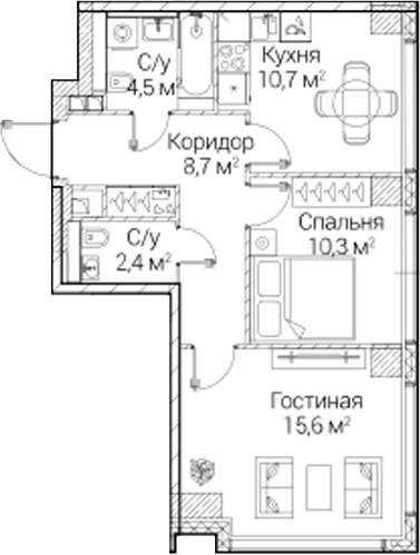 2-комн., 52.2 м², 2/41 этаж, ЖК «СЕЗАР БУДУЩЕЕ»