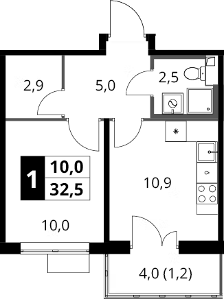 1-комн., 31.3 м², 15/16 этаж, ЖК «1-й Шереметьевский»