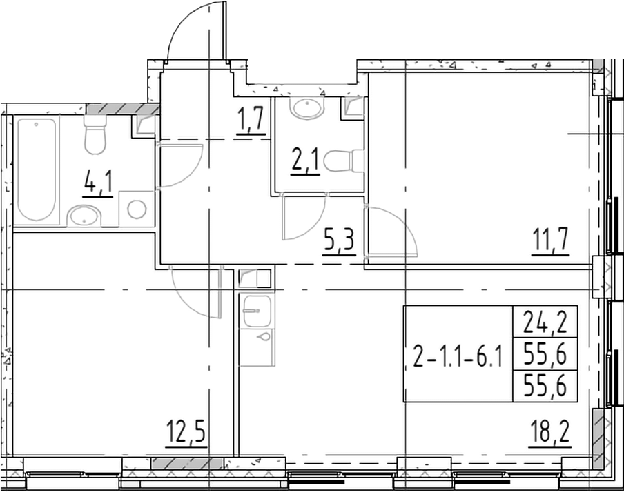 3-комн., 55.6 м², 15/19 этаж, ЖК «Шагал»