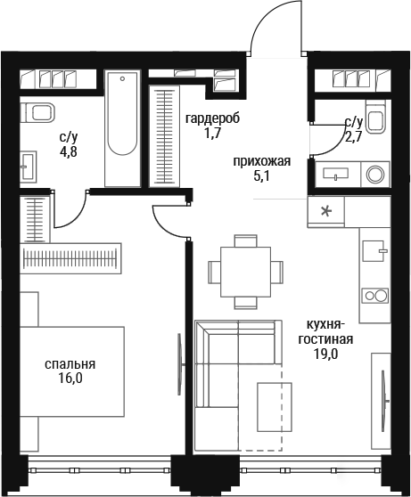 2-комн., 49.3 м², 26/36 этаж, ЖК «Шелепиха»