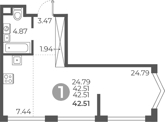 Студия, 42.51 м², 2/27 этаж, ЖК «Мневники от Гранель»