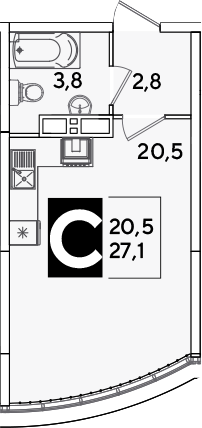 Студия квартира, 27.1 м² в ЖК Самолет — фото 3