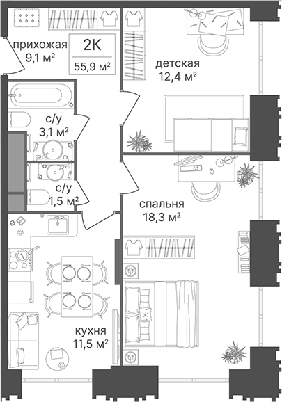 2-комн. Гостиничный комплекс Варшавские ворота