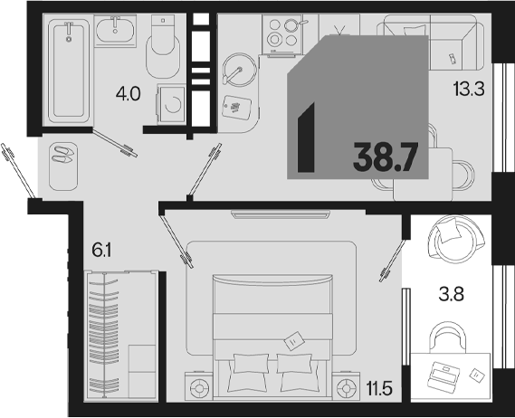 1-комн., 34.9 м², 17/18 этаж, ЖК «Первое место» — фото 2