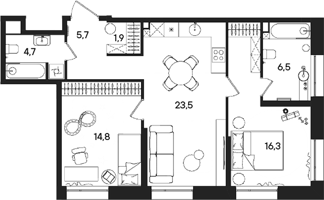 3-комн., 73.4 м², 9/28 этаж, ЖК «СТОУН Райз»