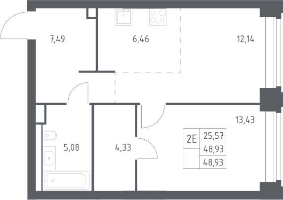 2-комн., 48.93 м², 19/40 этаж, ЖК «НОВА»