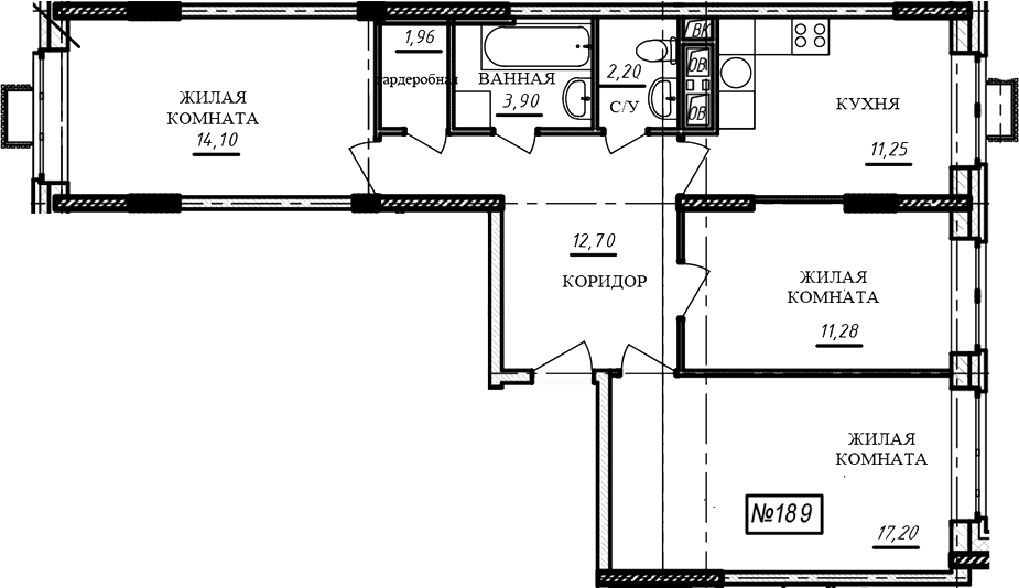 3-комн., 74.6 м², 4/16 этаж, ЖК «Краснофлотский»