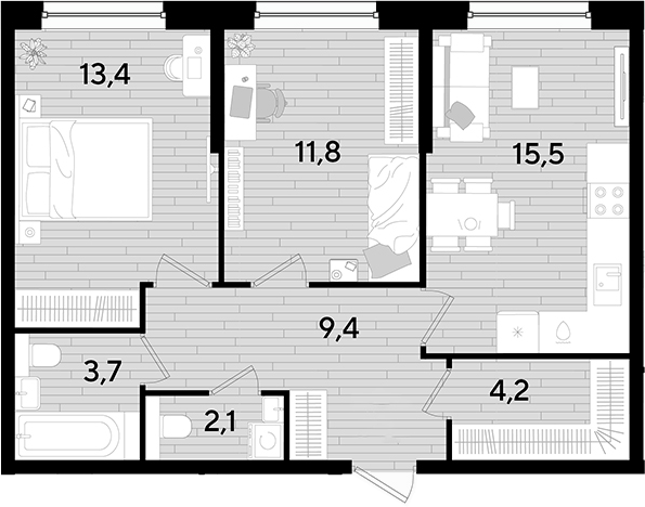 2-комн. квартира, 60.1 м² в ЖК DОГМА ПАРК — фото 2