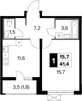 1-комн., 39.6 м², 3/24 этаж, ЖК «Южная Битца»