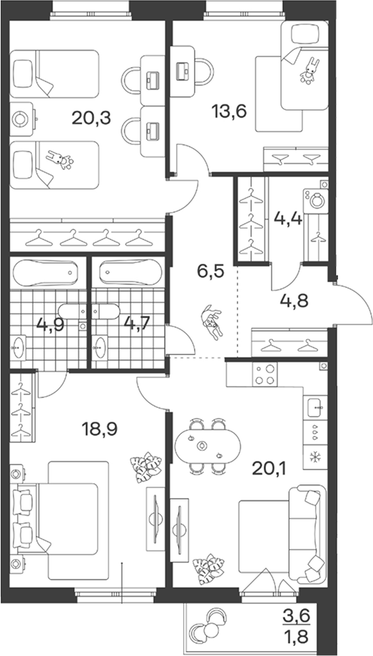 4-комн. квартира, 98.2 м² в ЖК Символ. ГК Трест — фото 2