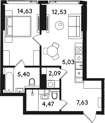 2-комн., 51.78 м², 11/41 этаж, ЖК «СОЛОС»