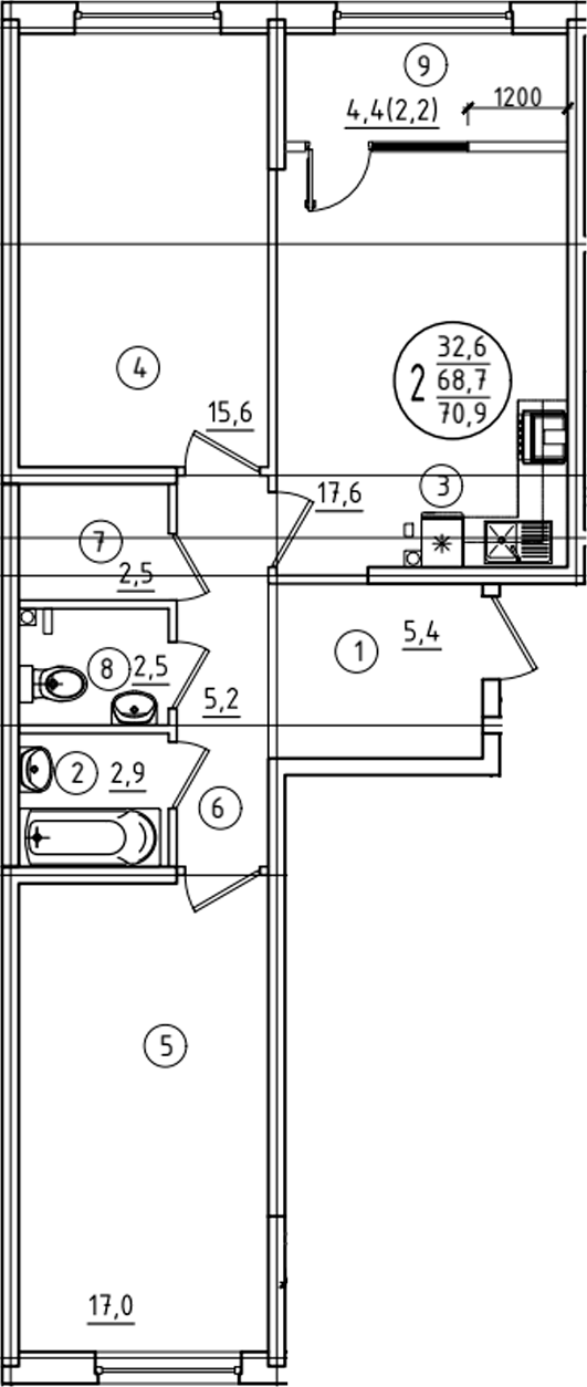 2-комн. квартира, 68.7 м² в ЖК Барса — фото 2