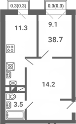 1-комн., 38.1 м², 4/4 этаж, ЖК «Южная Долина»