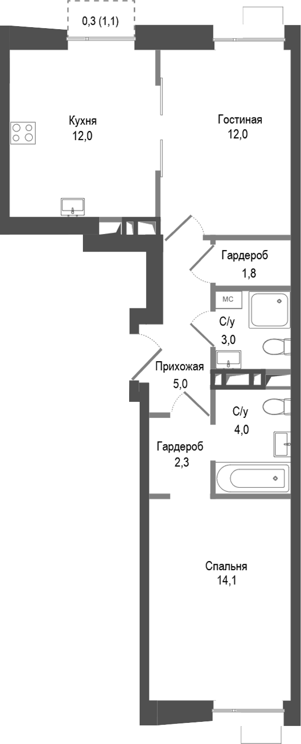 2-комн., 54.2 м², 5/8 этаж, ЖК «Киноквартал»