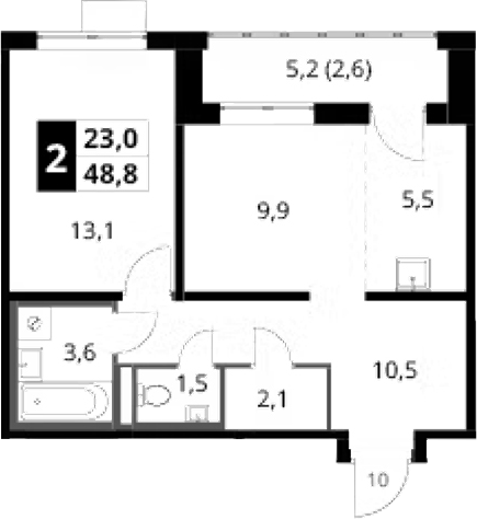 2-комн., 46.2 м², 21/24 этаж, ЖК «1-й Донской»
