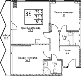 3-комн., 72.9 м², 2/29 этаж, ЖК «Наметкин Тауэр»