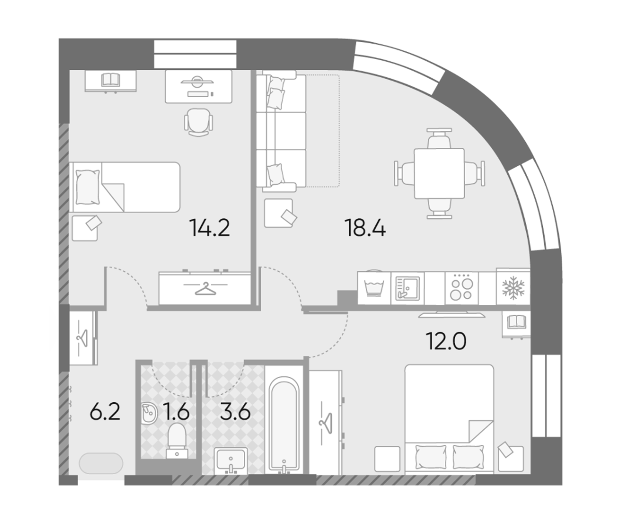 3-комн., 56 м², 26/28 этаж, ЖК «ЗилАрт»