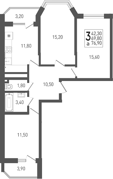 3-комн. квартира, 69.8 м² в ЖК ЖК «Кубанская Крепость» — фото 2