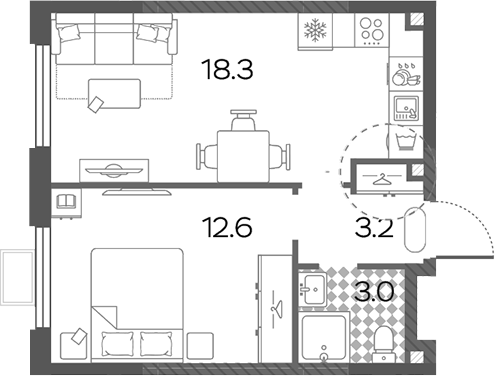 2-комн., 37.1 м², 15/15 этаж, ЖК «Лучи»