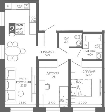 2-комн. квартира, 65.22 м² в ЖК Иначе в Молодежном — фото 2
